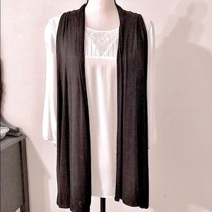 Spense White Pleated Lace Blouse with Bonus Black Vest Medium